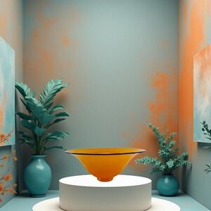 Erik Eiserling 1994 SEA Glasbruk Tangerine Orange Art Glass Bowl Cobalt Rim